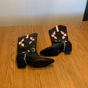 SHEIN boots.  All man made materials.  Size 41.   BLACK/PINK.   NEW!